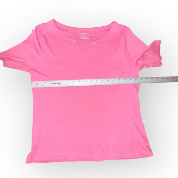 TALBOTS SPLIT NECK COTTON TEE - SOLID PINK - Picture 7 of 12